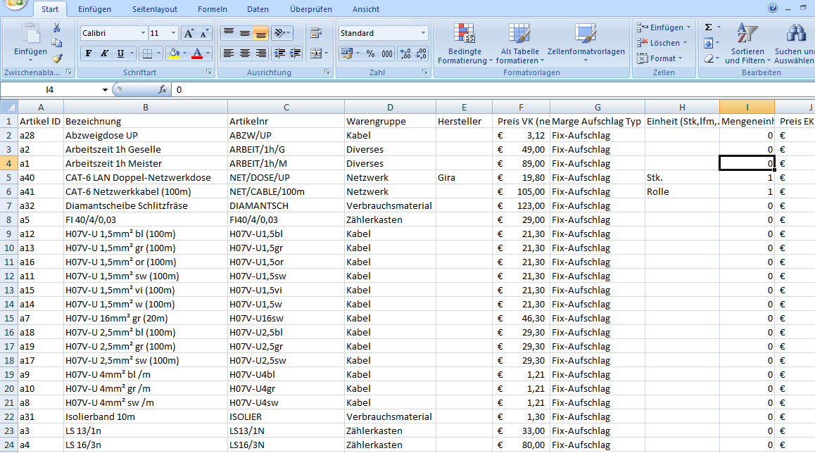 offer-cube Excel Import/Export