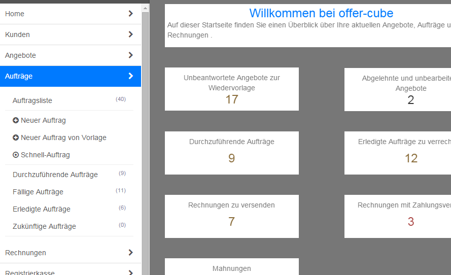 offer-cube Übersicht und Wiedervorlage